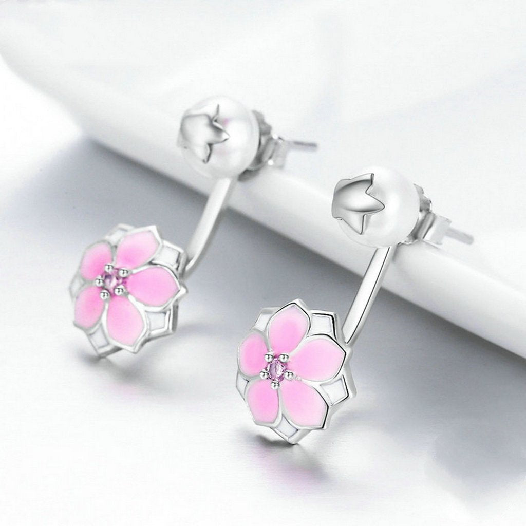 PAHALA 925 Sterling Silver Bloom Cerise Enamel Party Wedding Stud Earring