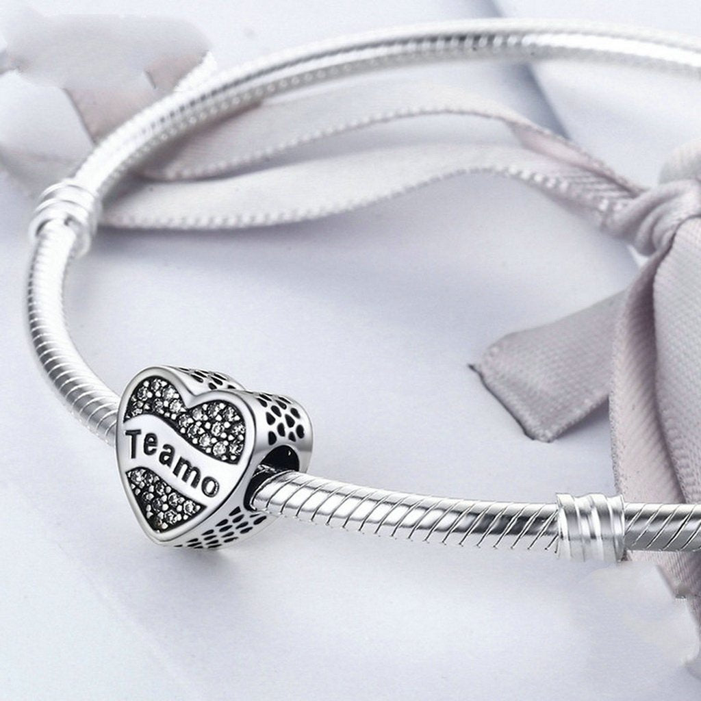 PAHALA 925 Sterling Silver Teamo I Love You with Crystals Charms Fit Bracelets Necklace