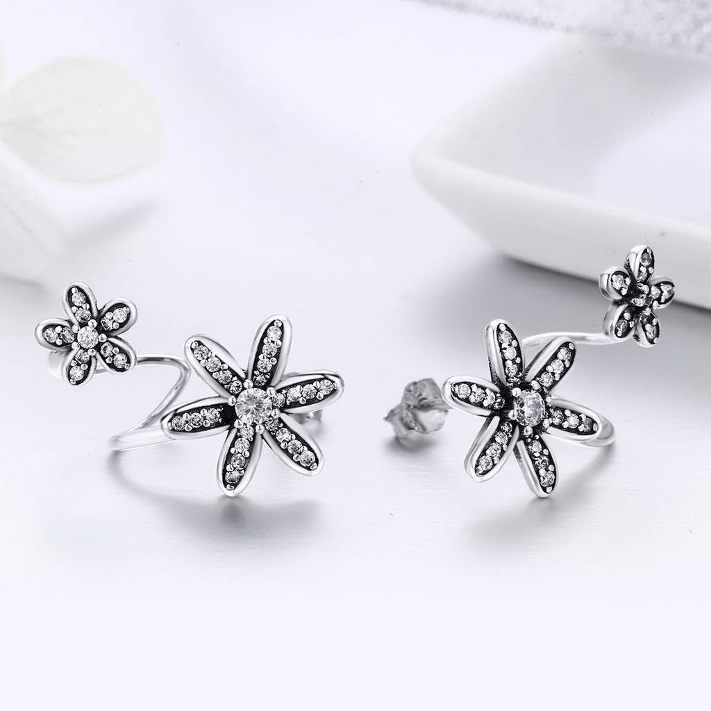 PAHALA 925 Sterling Spring Flower Daisy With Crystals Stud Earrings