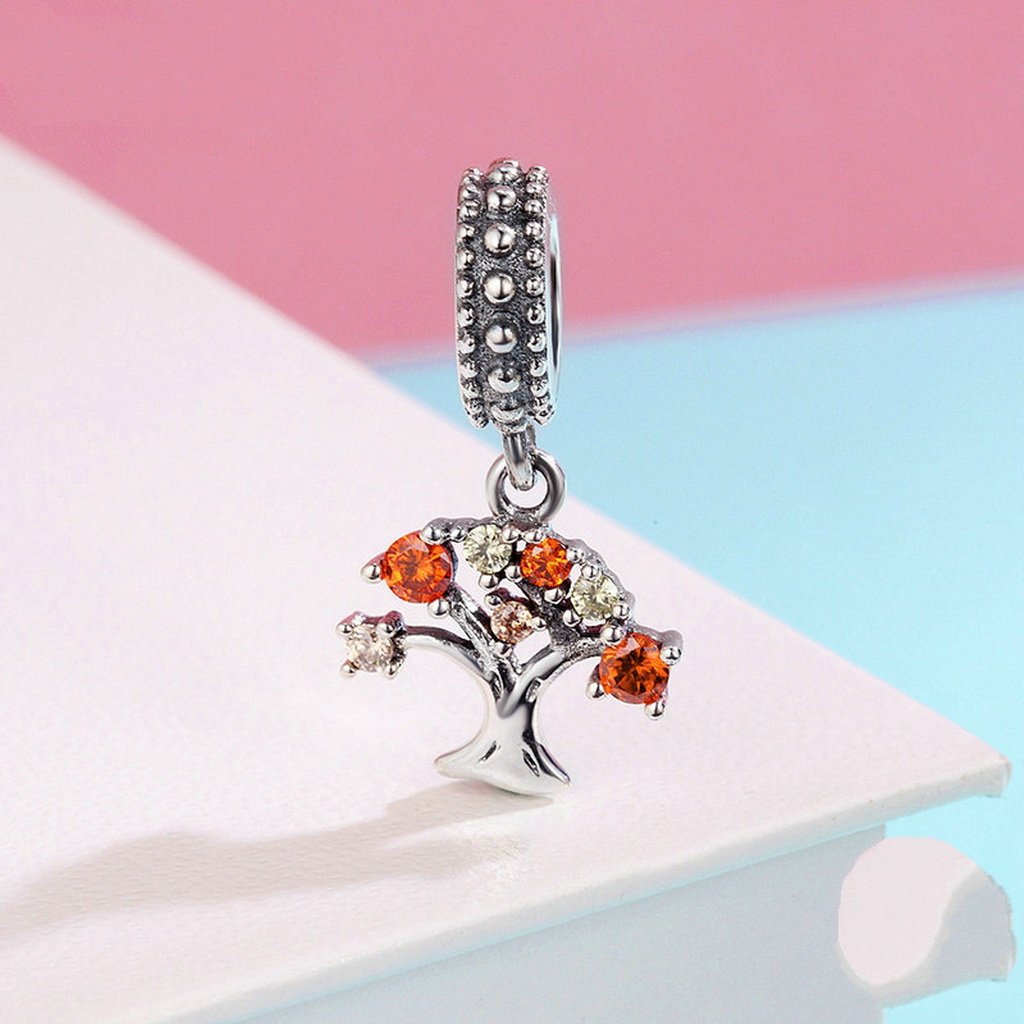 PAHALA 925 Sterling Silver Colorful Tree with Crystals Charm Bead Fit Bracelets