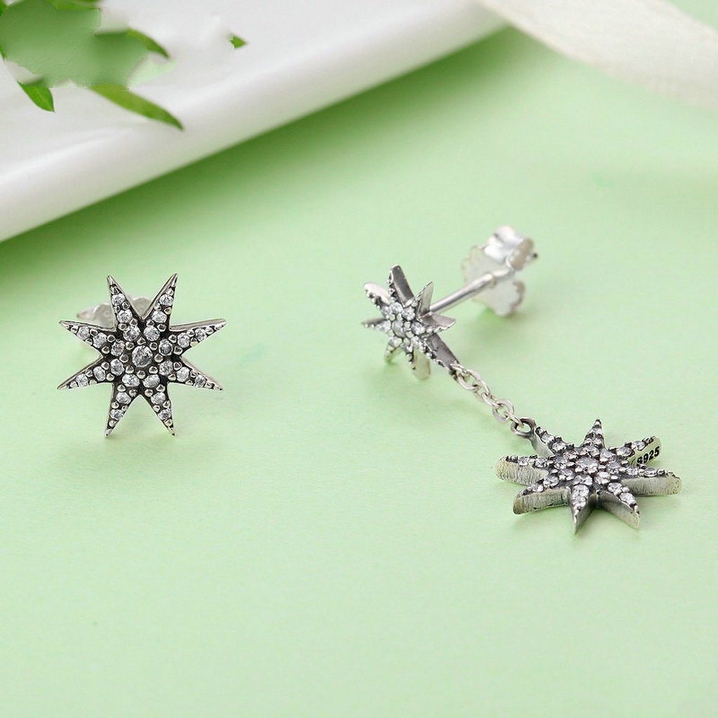 PAHALA 925 Sterling Silver Star With Crystals Party Wedding Long Drop Earrings