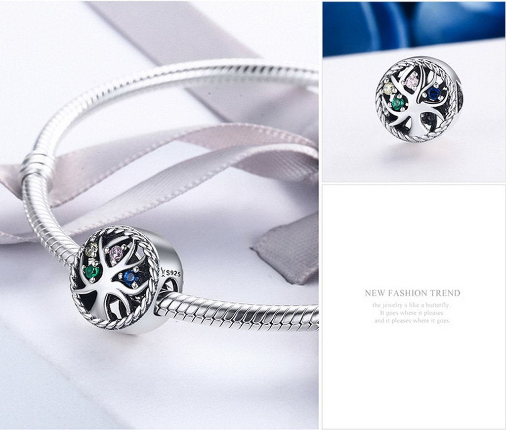 PAHALA 925 Sterling Silver Colorful Crystals Tree Charms Fit Bracelets Necklace