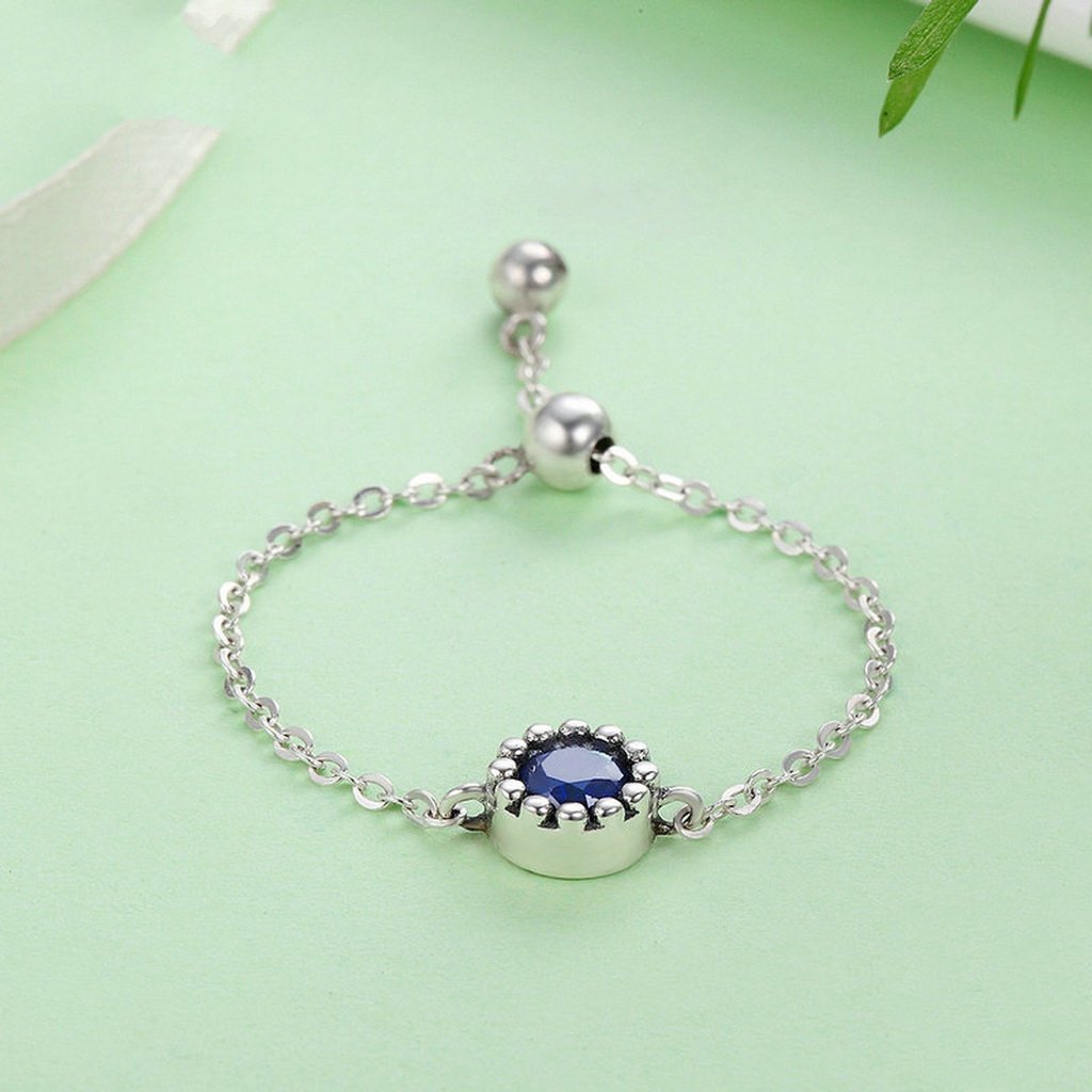 PAHALA 925 Strling Silver Luminous Blue Crystal Chain Weeding Party Band Ring