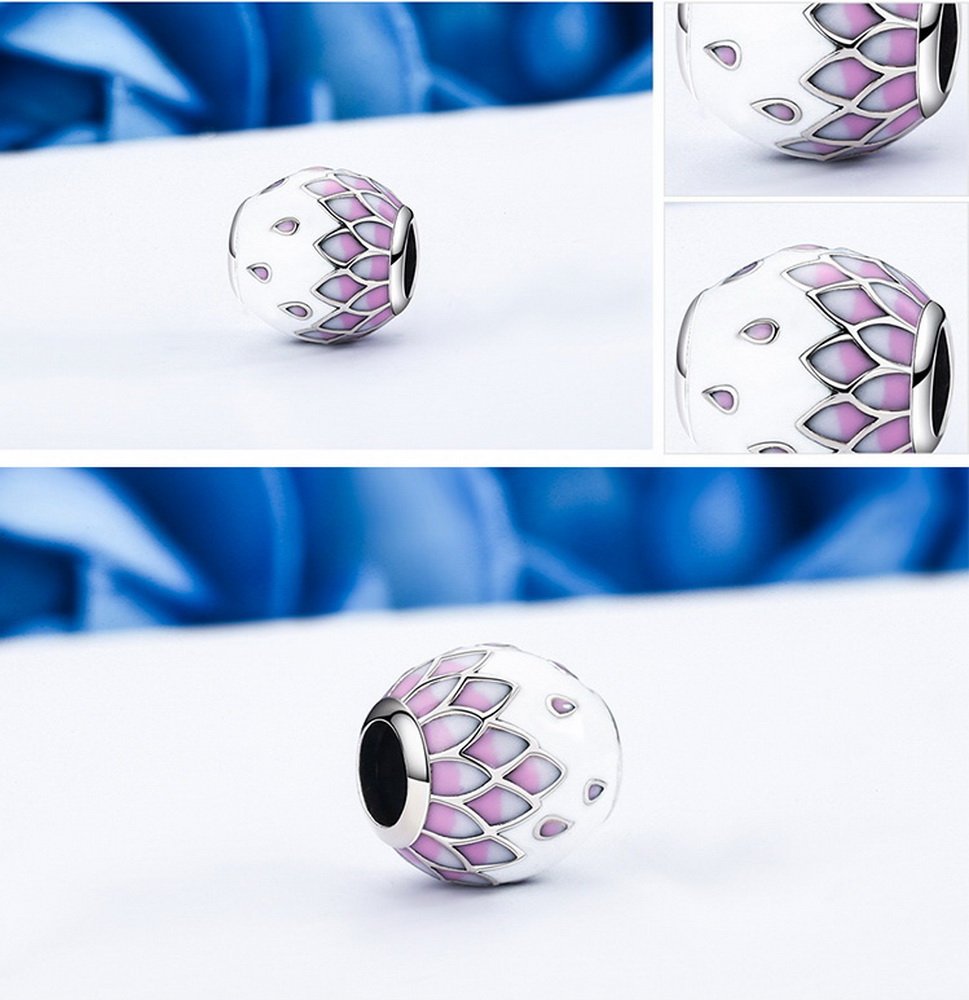PAHALA 925 Strling Silver Gradual Pink White Enamel Charms Fit Bracelets Necklace