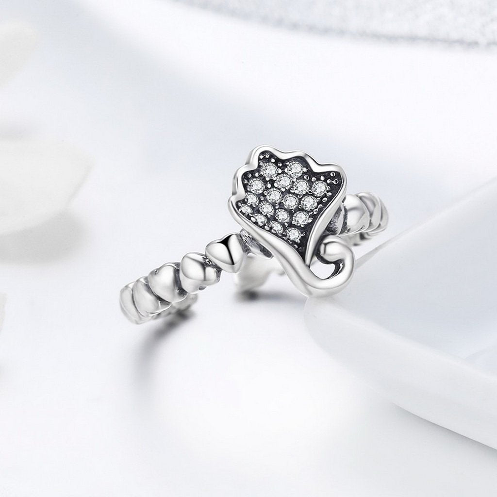 PAHALA 925 Strling Silver Lotus Flower with Crystals Weeding Party Band Ring