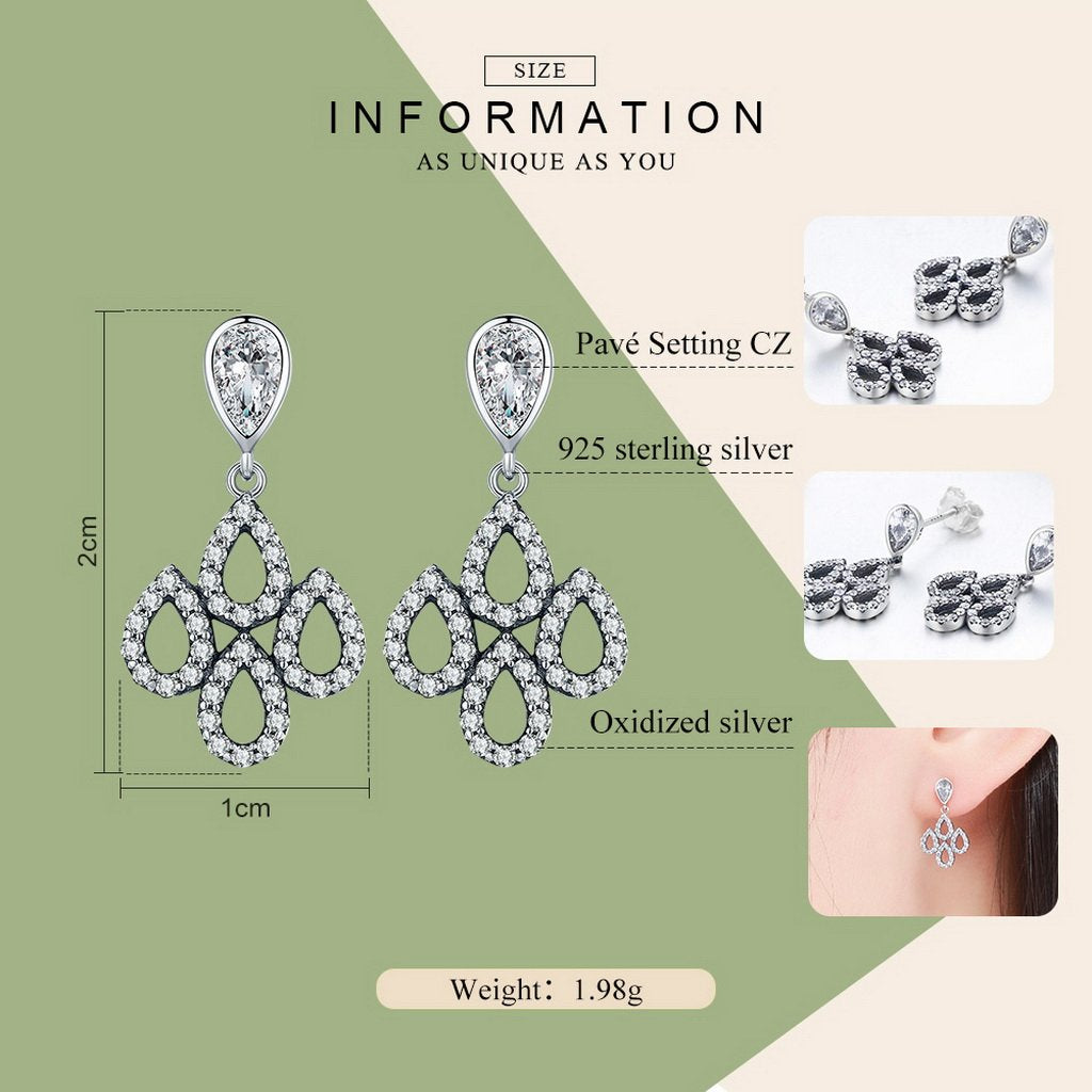 PAHALA 925 Sterling Silver Crystals Droplet Party Wedding Long Drop Earrings