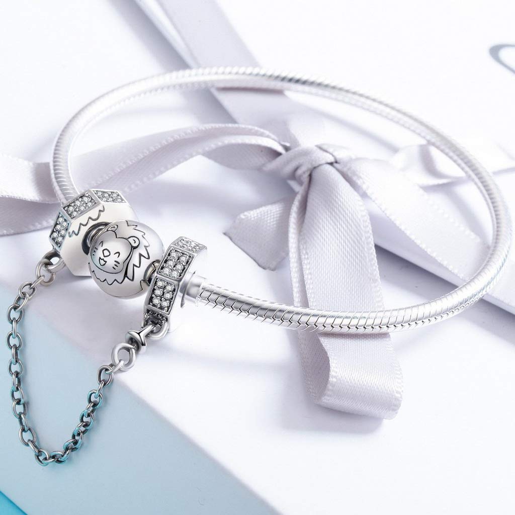 PAHALA 925 Sterling Silver Stackable Geometric Crystals Safety Chain Charm Bead