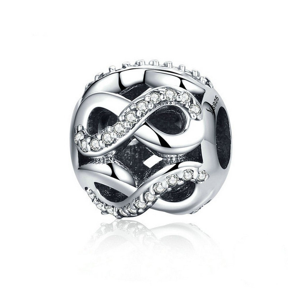 PAHALA 925 Strling Silver Infinite Love with Crystals Charms Fit Bracelets Necklace