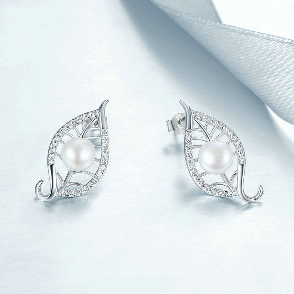 PAHALA 925 Sterling Silver Leaves Love Crystals Party Wedding Stud Earrings