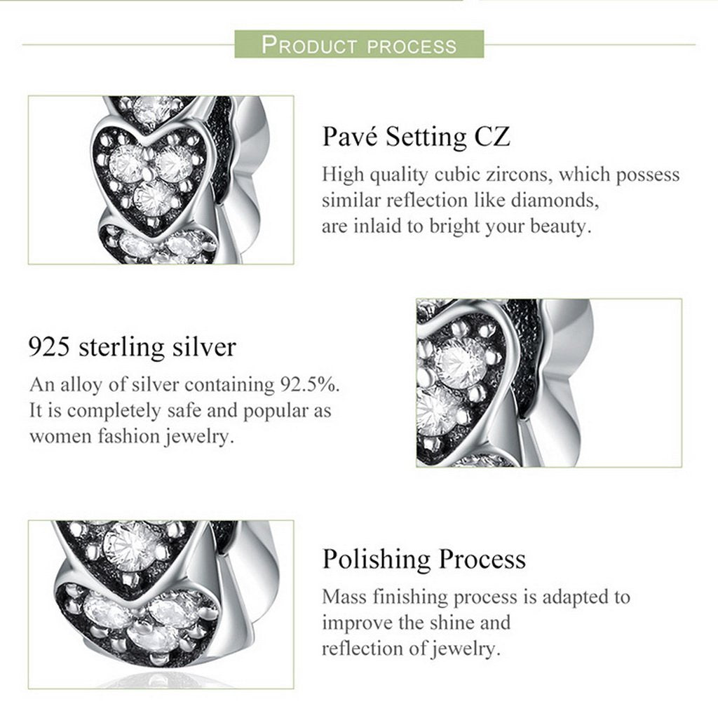 PAHALA 925 Sterling Silver My Heart with You with Crystal Charm Bead Fit Bracelet