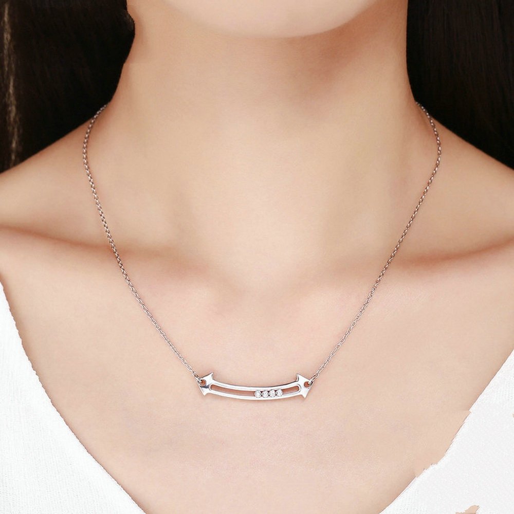 PAHALA 925 Sterling Silver Love in Arrow with Crystals Clear CZ Pendant Necklace