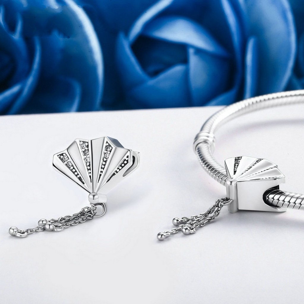 PAHALA 925 Sterling Silver Fan Melody with Crystals Charms Fit Bracelets Necklace