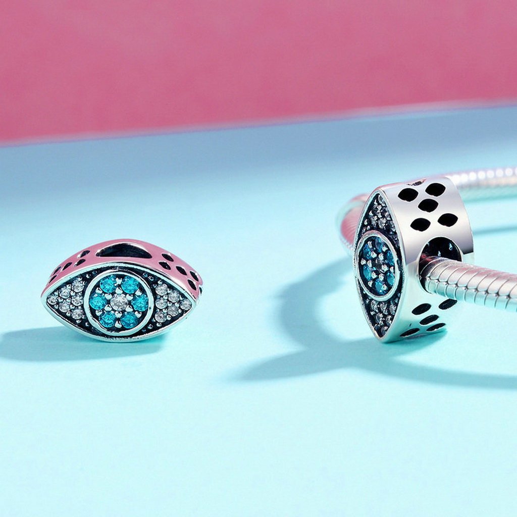 PAHALA 925 Sterling Silver Eye with Light Blue Crystals Charm Bead