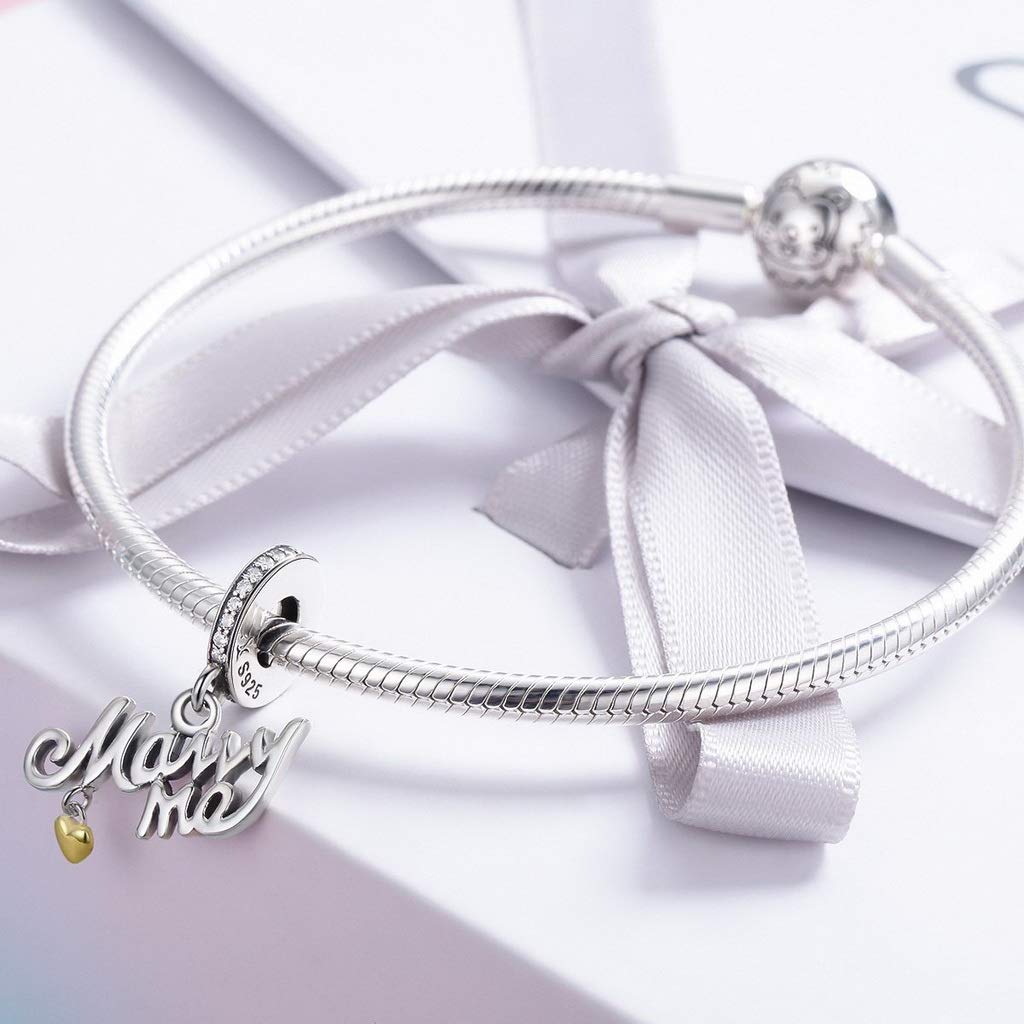 PAHALA 925 Strling Silver Marry Me Heart Crystals Charms