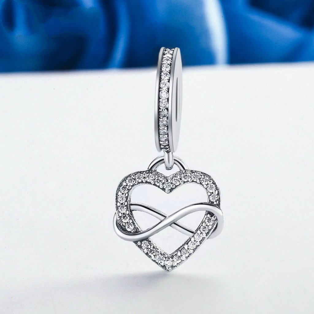 PAHALA 925 Sterling Silver Endless Love Heart with Crystals Charms Beads
