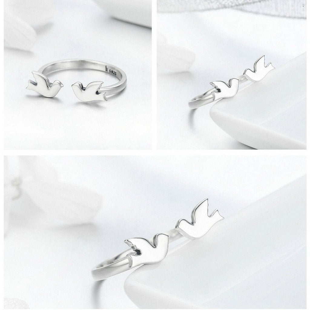 PAHALA 925 Strling Silver Love Doves Love Weeding Party Band Ring