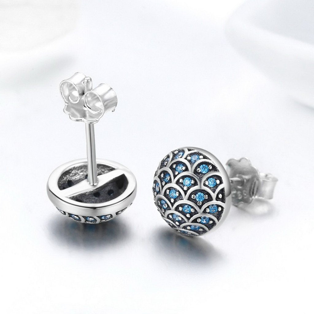 PAHALA 925 Sterling Silver Legend Of The Sea With Blue Crystals Stud Earrings