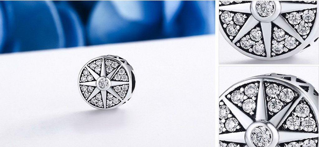 PAHALA 925 Sterling Silver Sun Freeze with Crystals Charms Fit Bracelets Necklace