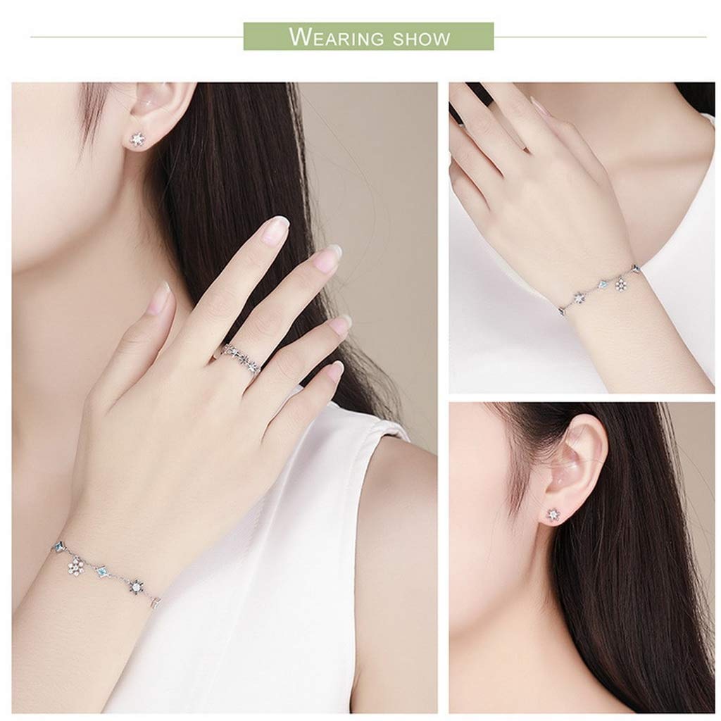 PAHALA 925 Sterling Silver Winter Snowflake Bracelets Earrings Rings Jewelry Set