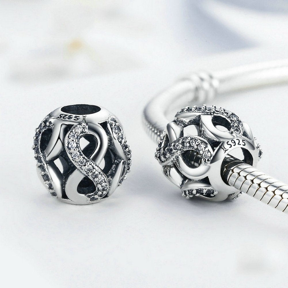 PAHALA 925 Strling Silver Infinite Love with Crystals Charms Fit Bracelets Necklace