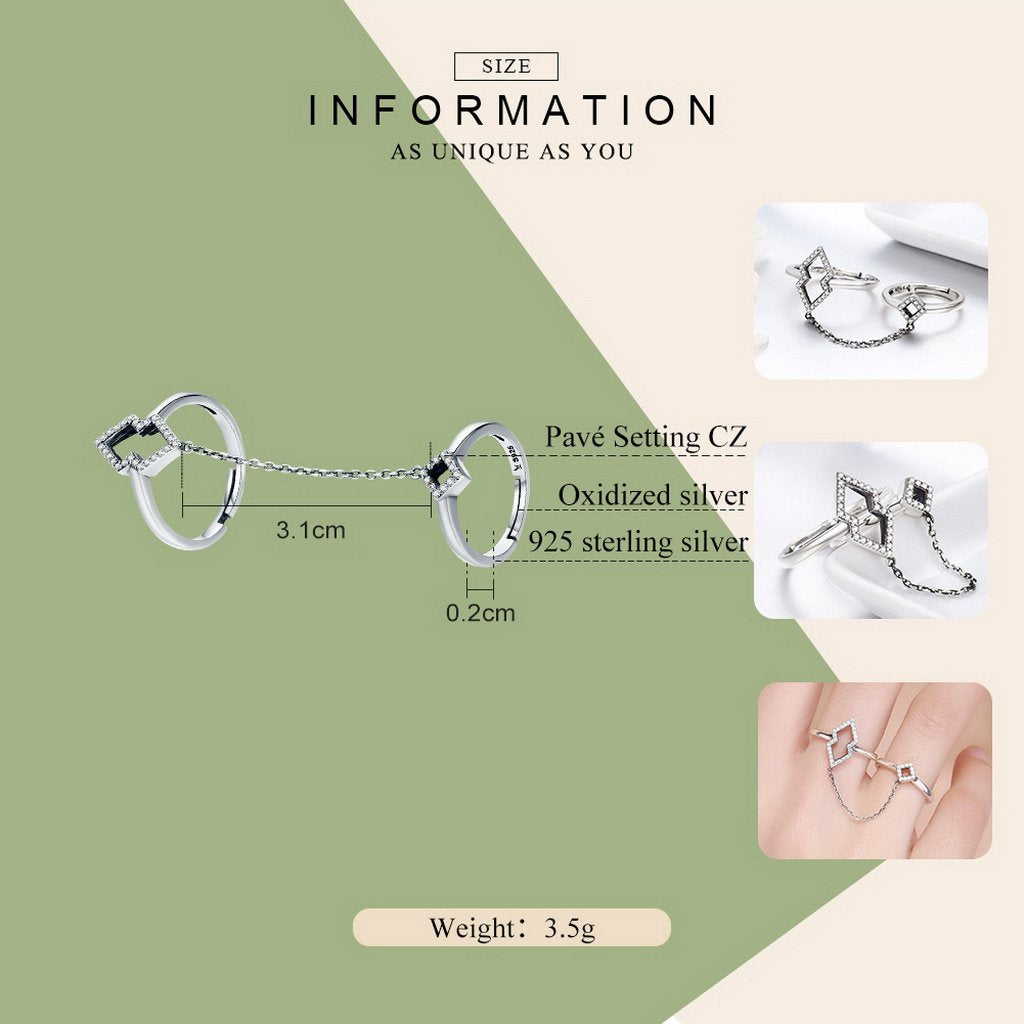 PAHALA 925 Strling Silver Anel Double Layer Finger Weeding Party Ring
