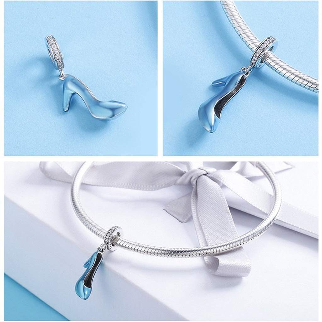 PAHALA 925 Strling Silver High Heels Crystal Shoe Blue Enamel Charm