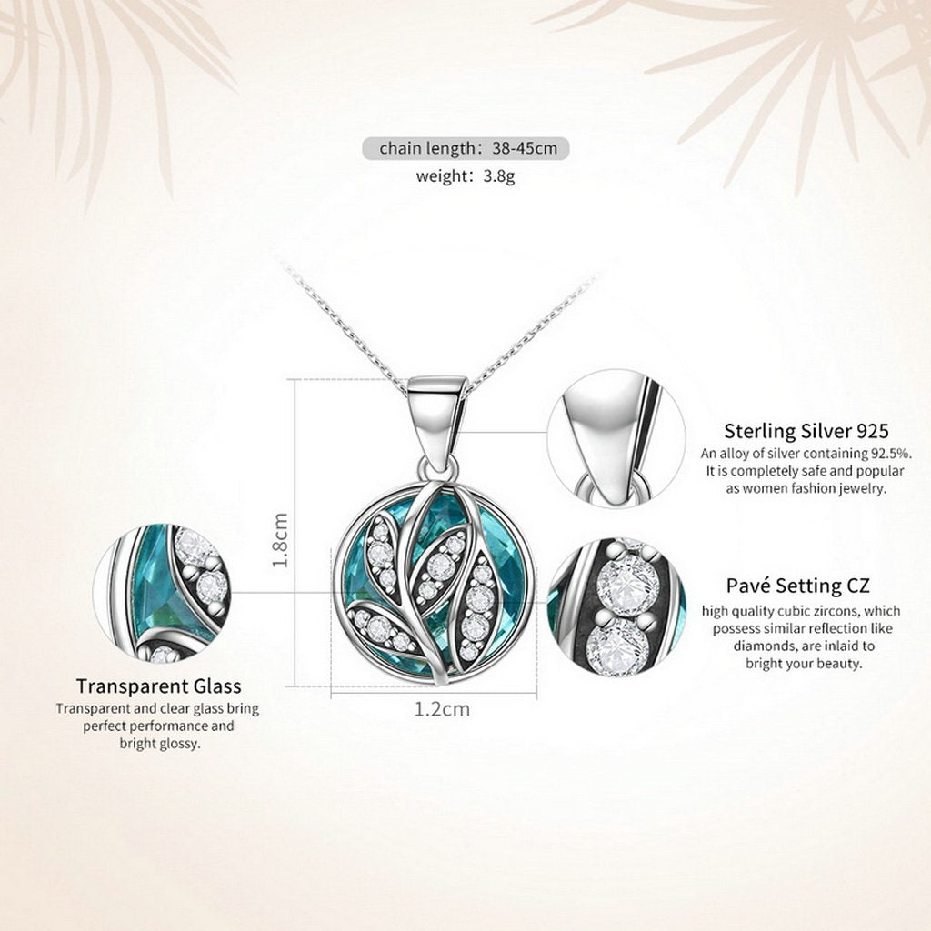 PAHALA 925 Sterling Silver Tree with Green Crystal Clear CZ Pendant Necklace