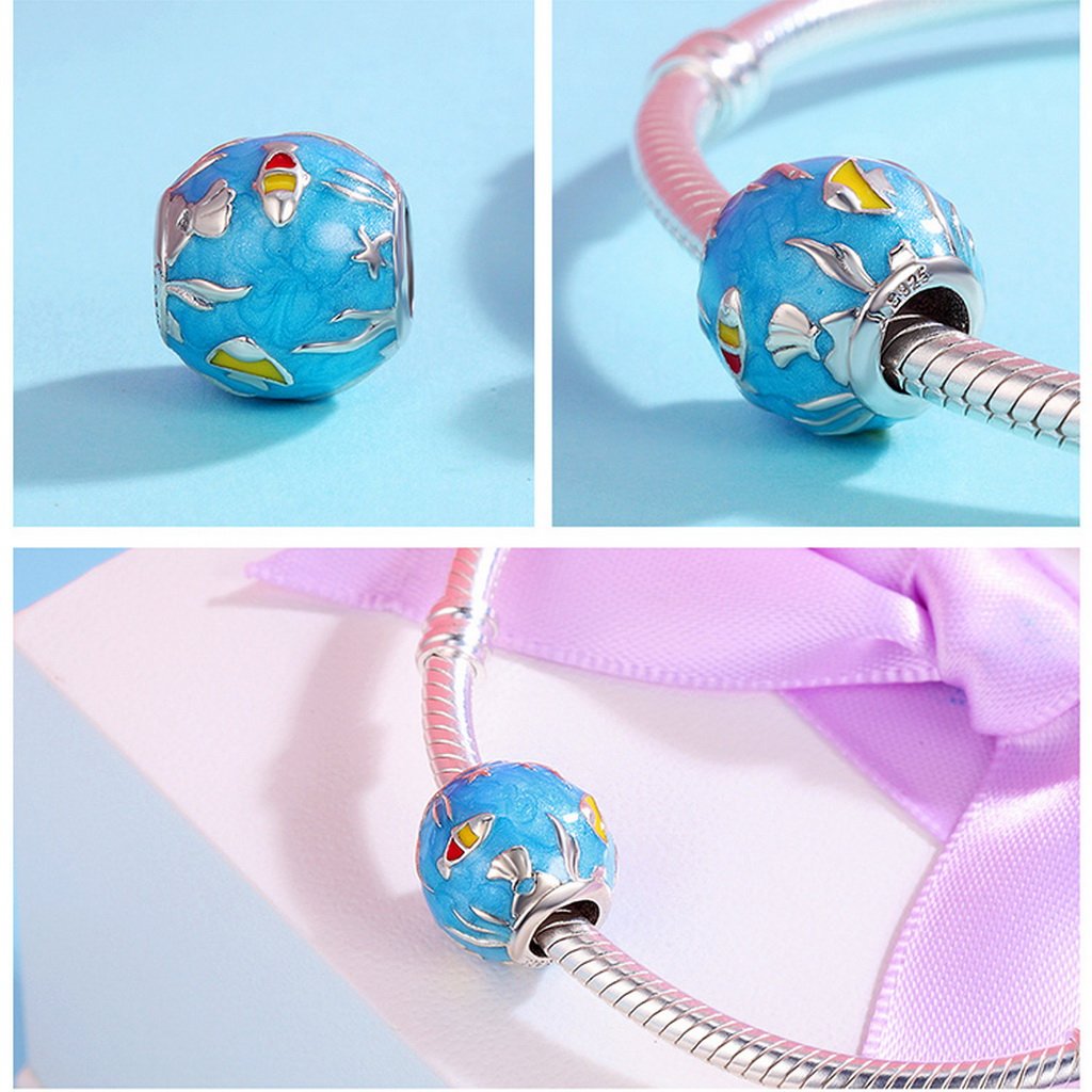 PAHALA 925 Sterling Silver Undersea World with Blue Enamel Charm Bead