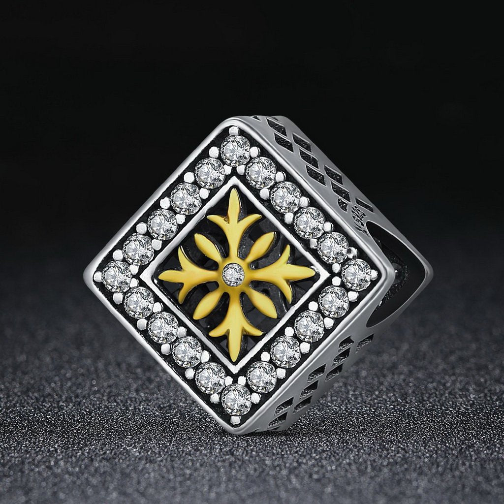 PAHALA 925 Sterling Silver Square Crystals Snowflake Charm Bead
