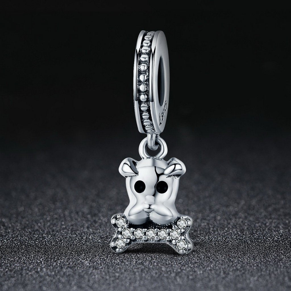 PAHALA 925 Sterling Silver Lovely French Bulldog Crystals Charm Bead