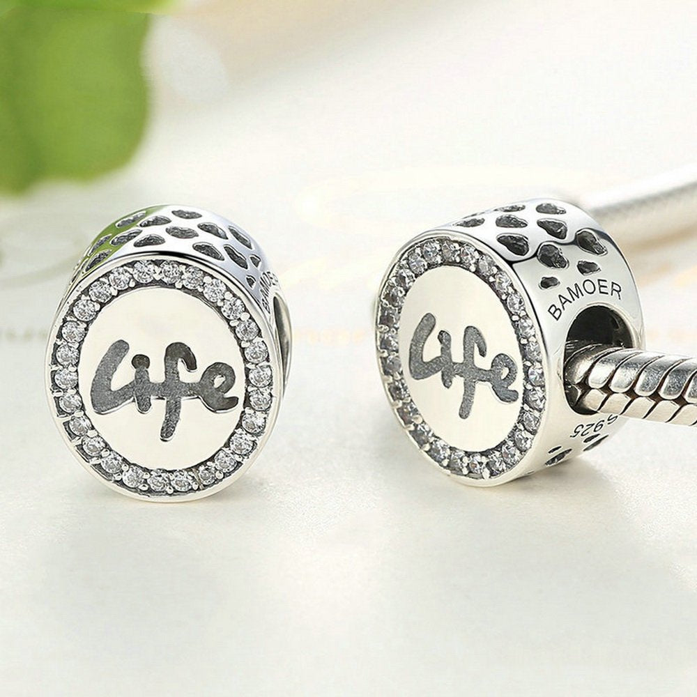 PAHALA 925 Strling Silver Life with Crystals Charms Pendant Fit Bracelets Necklace