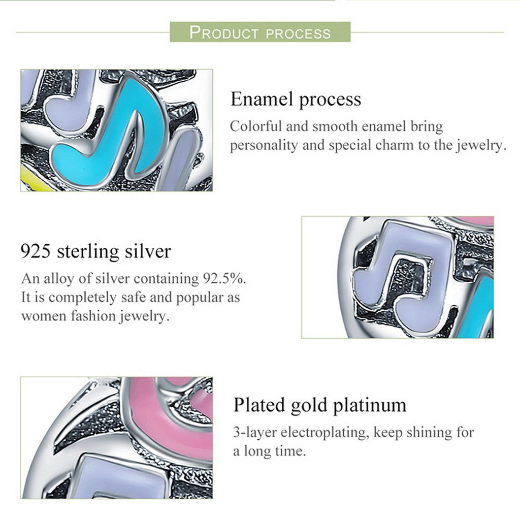PAHALA 925 Sterling Silver Colorful Enamel Melody Music Charm Bead