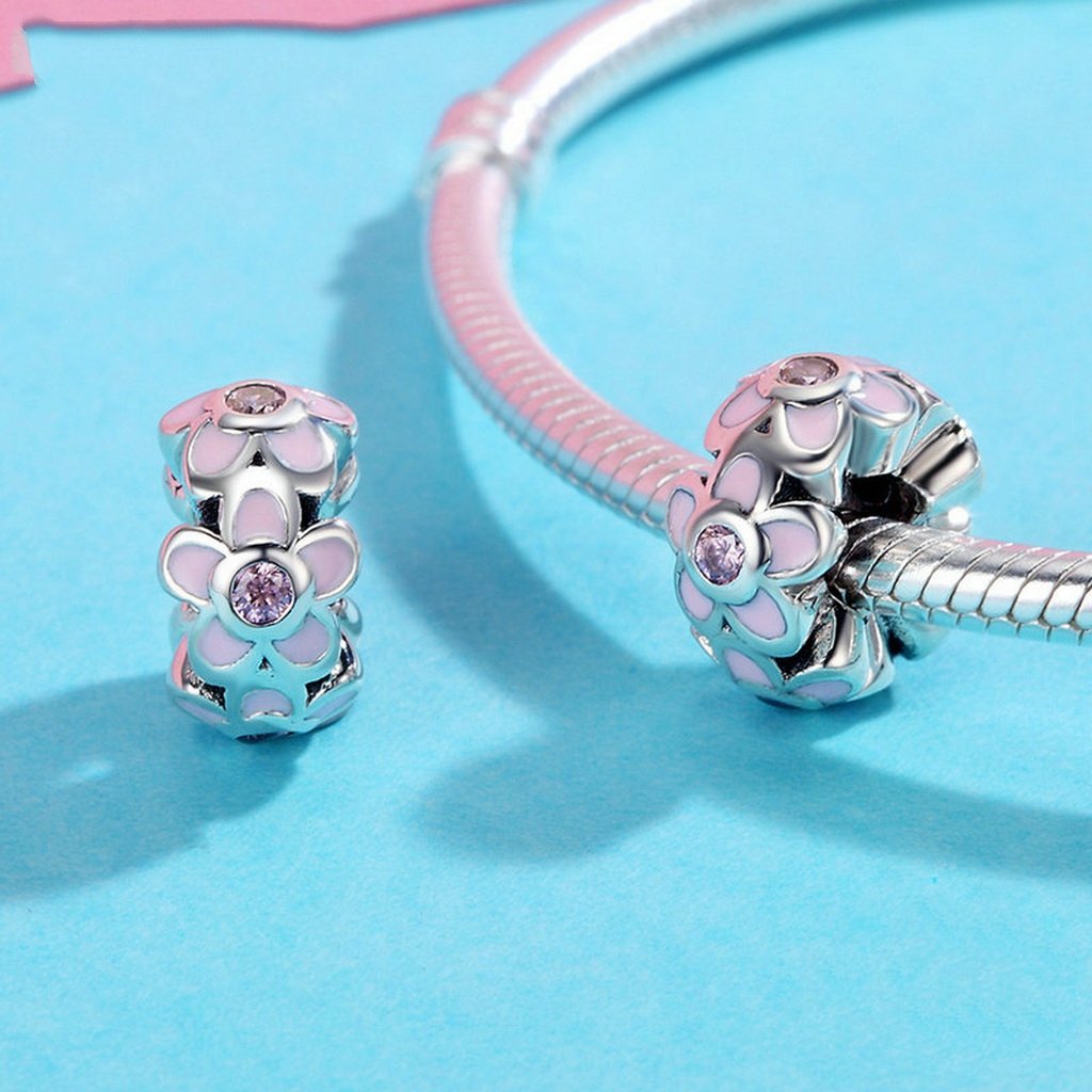 PAHALA 925 Sterling Silver Pink Flower Circus with Enamel Charm Bead