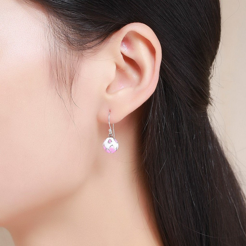 PAHALA 925 Sterling Silver Pink Enamel Flowers Drop Earrings