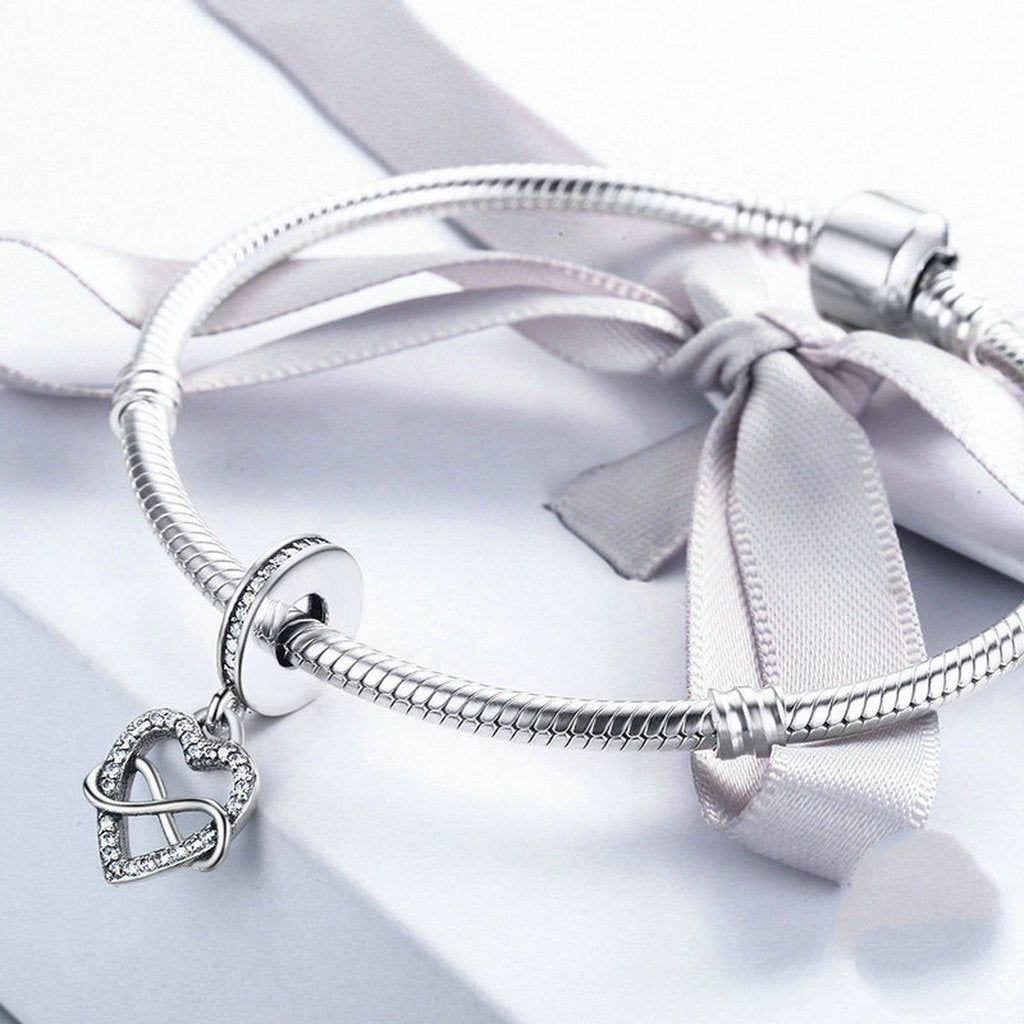 PAHALA 925 Sterling Silver Endless Love Heart with Crystals Charms Beads