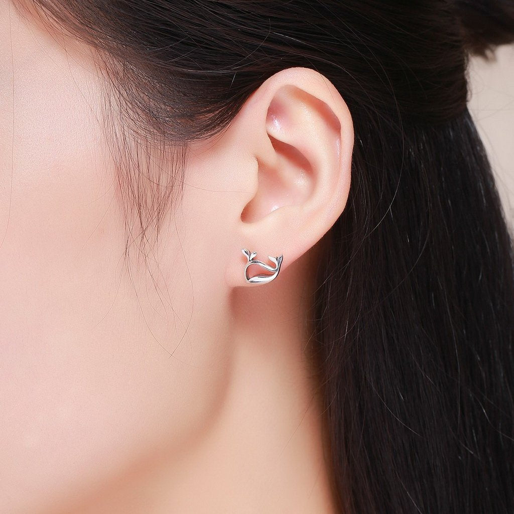 PAHALA 925 Sterling Silver Cute Small Whale Stud Earrings