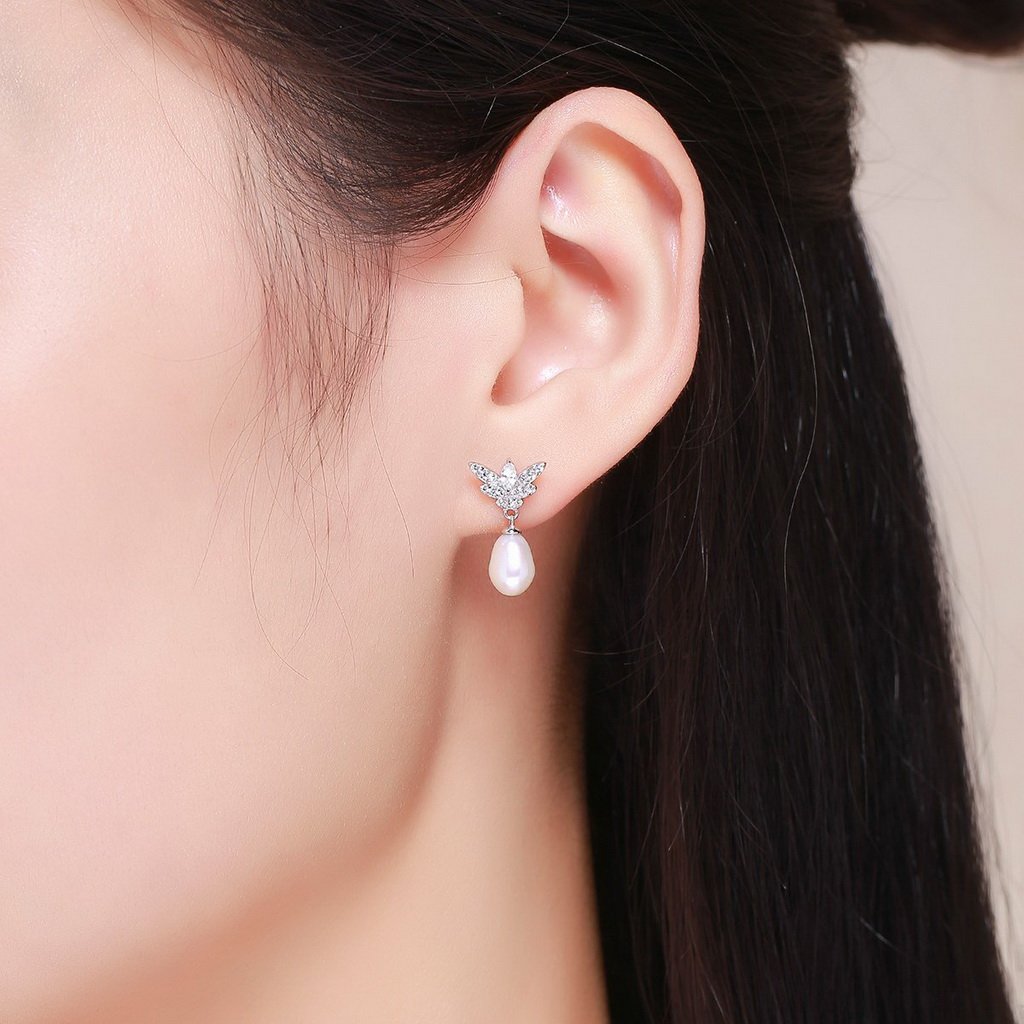 PAHALA 925 Sterling Silver Luminous Butterfly With Crystals Stud Earrings
