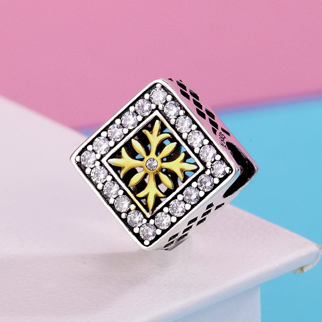 PAHALA 925 Sterling Silver Square Crystals Snowflake Charm Bead