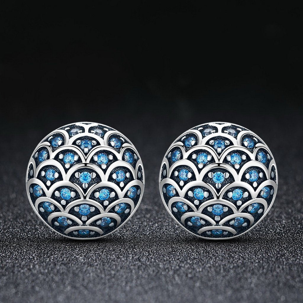 PAHALA 925 Sterling Silver Legend Of The Sea With Blue Crystals Stud Earrings