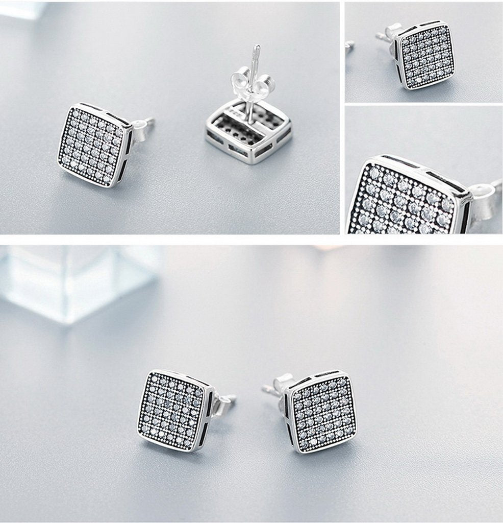 PAHALA 925 Sterling Silver Crystals Classic Square Party Wedding Stud Earring