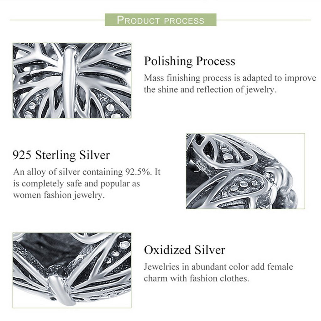 PAHALA 925 Sterling Silver Stackable Butterfly Round Charm Bead