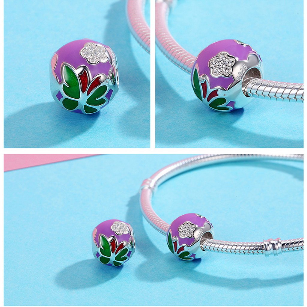 PAHALA 925 Sterling Silver Butterfly Flower Coloful Enamel with Crystals Enamel Charm Bead
