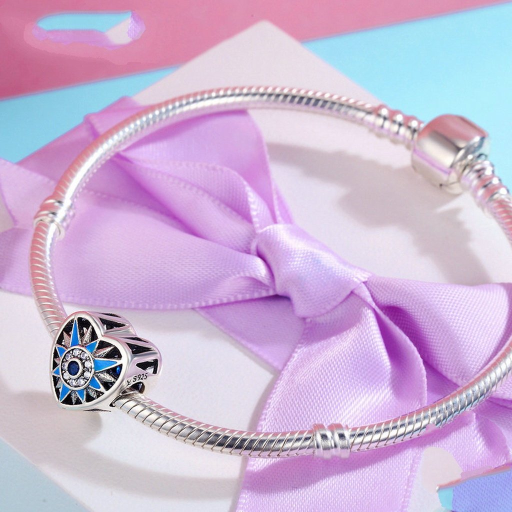 PAHALA 925 Sterling Silver Sun Love with Crystals Blue Enamel Charm Bead