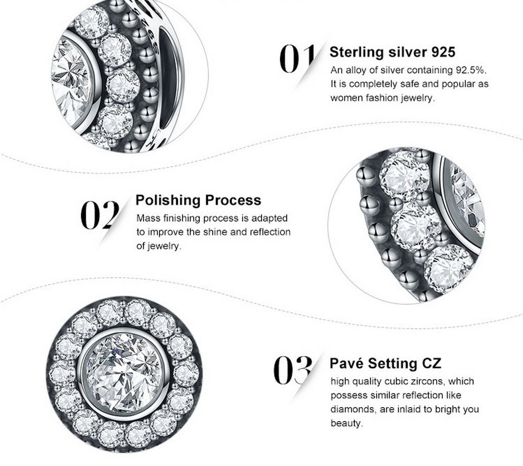 PAHALA 925 Sterling Silver Lovely Round Classical Dazzling with Crystals Charms Beads