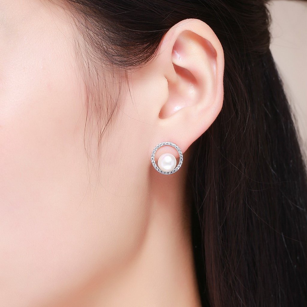 PAHALA 925 Sterling Silver Exquisite Round Luminous With Crystals Stud Earrings
