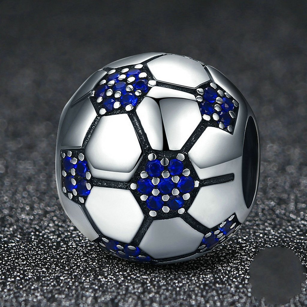 PAHALA 925 Sterling Silver Love Football with Blue Crystals Charms Fit Bracelets Necklace