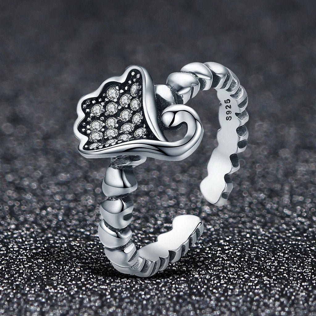 PAHALA 925 Strling Silver Lotus Flower with Crystals Weeding Party Band Ring