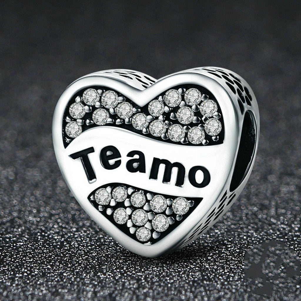 PAHALA 925 Sterling Silver Teamo I Love You with Crystals Charms Fit Bracelets Necklace