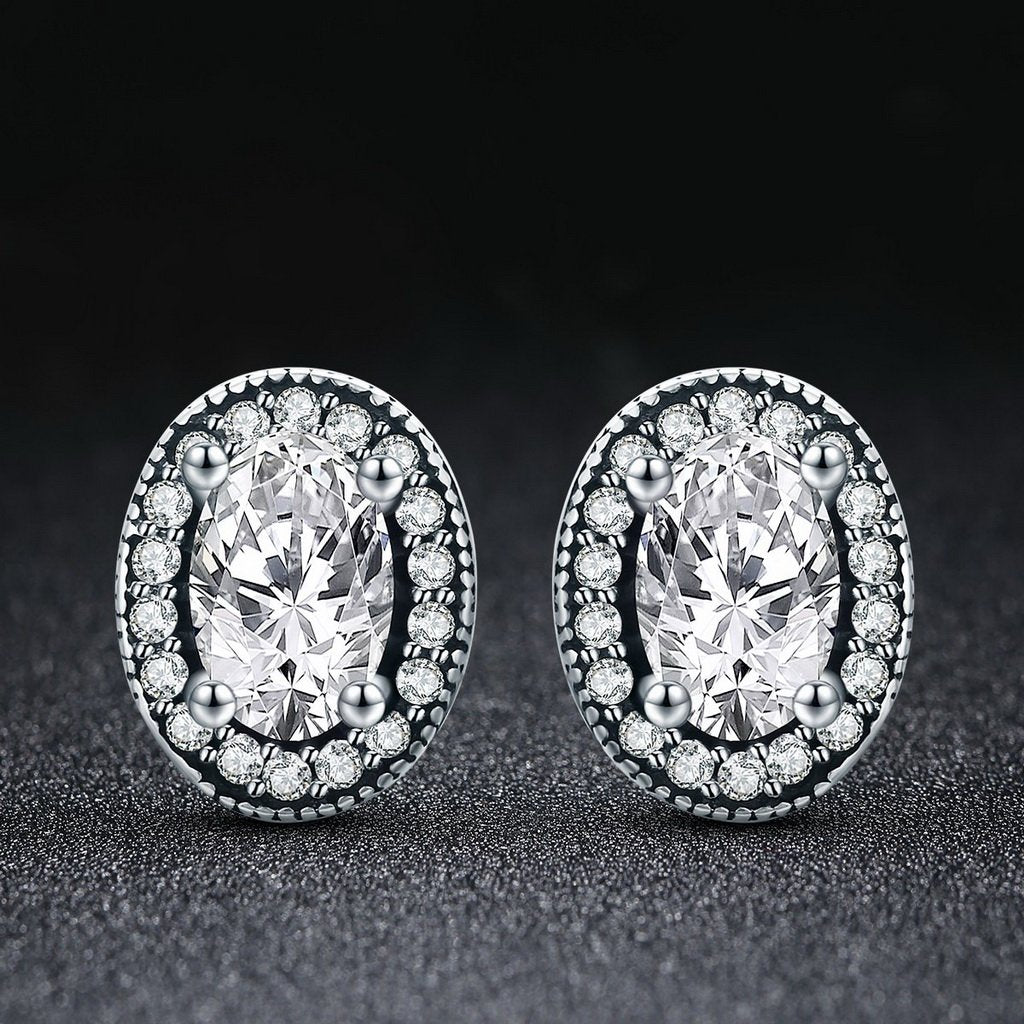 PAHALA 925 Sterling Silver Love Round With Crystals Stud Earrings