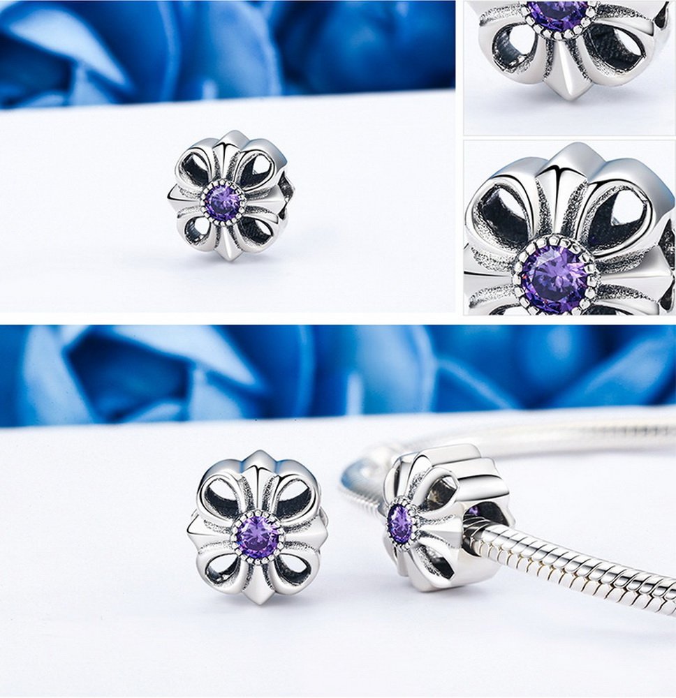 PAHALA 925 Strling Silver Fleur De LYS with Crystal Charms Fit Bracelets Necklace